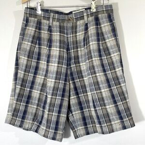 Eddie Bauer Linen‎ Cotton Plaid Mens Shorts